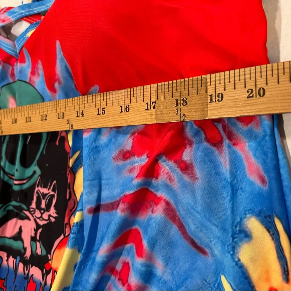 RoseGal  Women4XL Colorful Tankini Top Graphic Alien Pattern Built-In-Bra NWT